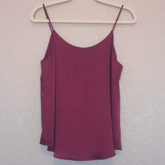 Bar III burgundy satin loose fitting scoop neck camisole thin strap tank top - Picture 2 of 8